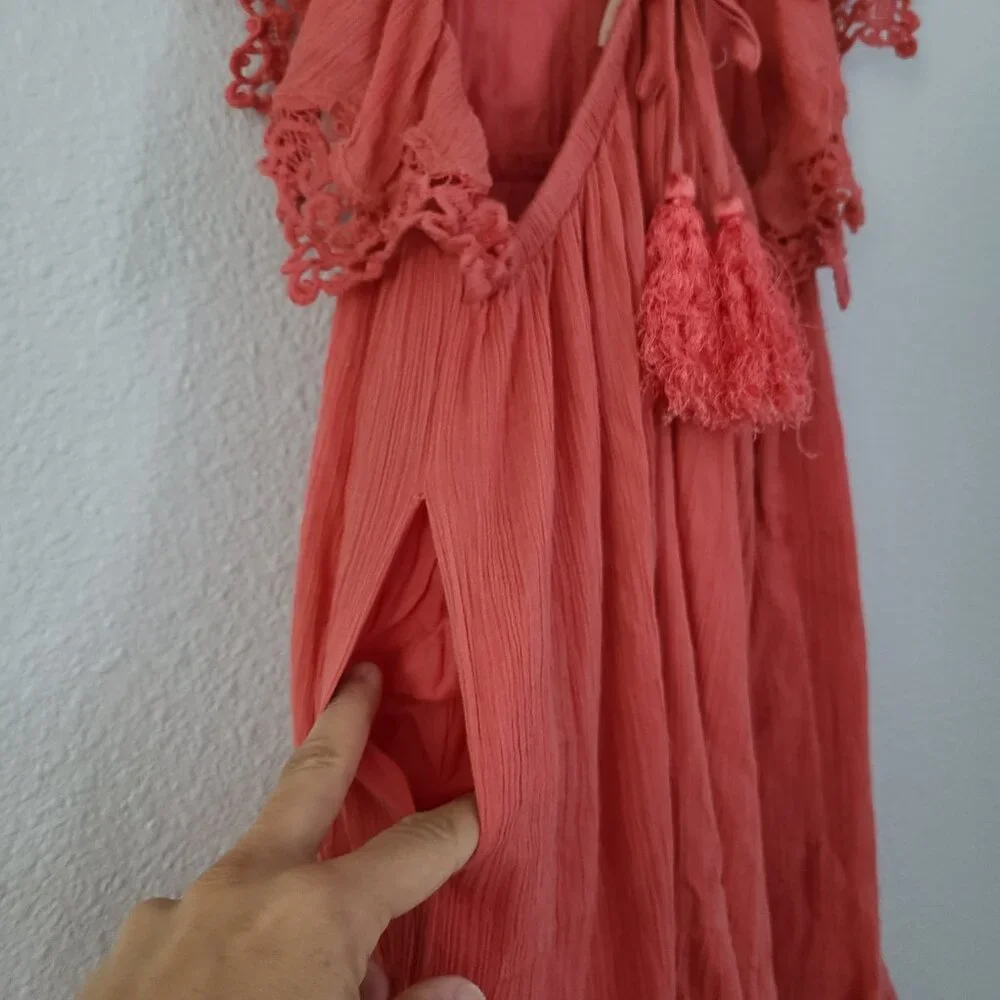 Peek Coral Eyelet Flutter Sleeve Dress - Girls Size Small (6–7)